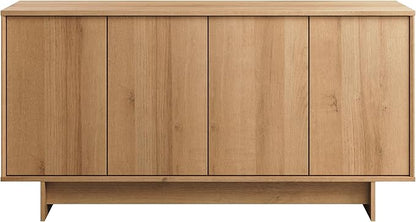 Prepac Natural Oak Finnley Sideboard Cabinet Buffet Cabinet with Storage Accent Cabinet for Living Room, Kitchen, Entryway Cabinet with Adjustable Shelves Push Latch System 16" D x 61.5" W x 30.75" H