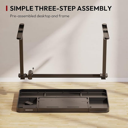 Standing Desk with Drawer, Electric Height Adjustable Home Office Desk with Storage & USB Ports, 48 inch Black Wood Tabletop/White Frame