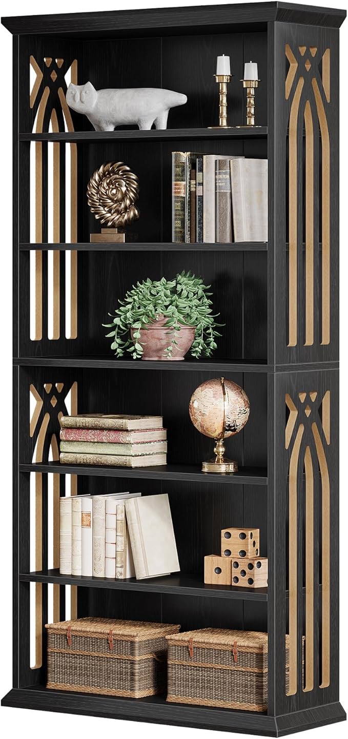 Tribesigns 6-Tier Bookshelf, 75-Inch Tall Bookcase, Large Bookshelves and Bookcases Freestanding Display Shelves, Wood Book Shelf for Living Room, Home Office, Bedroom, Black