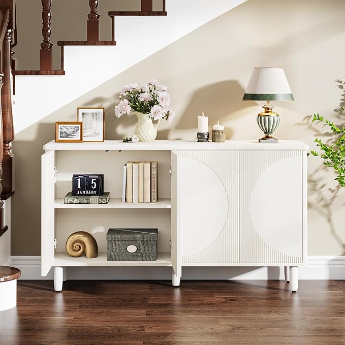Tribesigns Buffet Cabinet Sideboard with Storage, 59.4-Inch White Storage Cabinet Modern Sideboard Buffet Table with Doors for Living Room Kitchen Dining Room
