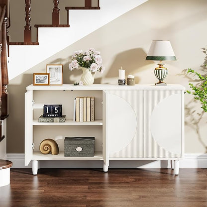 Tribesigns Buffet Cabinet Sideboard with Storage, 59.4-Inch White Storage Cabinet Modern Sideboard Buffet Table with Doors for Living Room Kitchen Dining Room