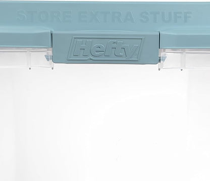 Hefty HI-RISE 18 Qt Plastic Storage Bins with Lids, 8 Pack Clear Stackable Containers with Secure Latching Handles, Under Bed Storage Boxes for Clothes, Shoes, Toys, Closet Organization
