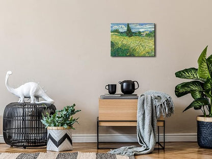 Wieco Art Modern Abstract Giclee Canvas Prints Wall Art Green Field 1889 by Van Gogh Famous Oil Paintings Reproduction Artwork Stretched and Framed Landscape Picture for KitchenDecoration