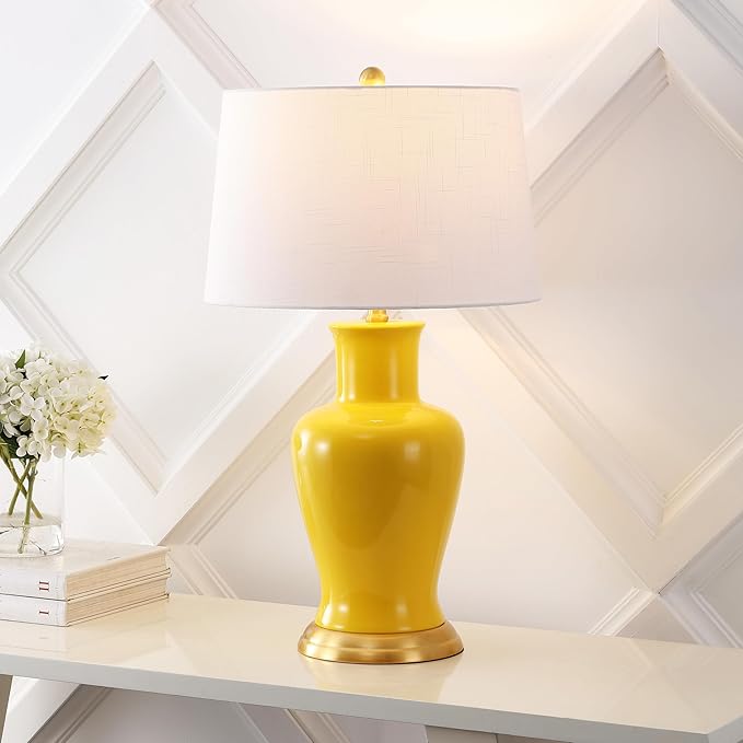 JONATHAN Y JYL4026H Julian 29" Traditional Classic Ceramic Urn LED Table Lamp, Yellow for Bedroom, Living Room, Kitchen, Home Office, Kids Room