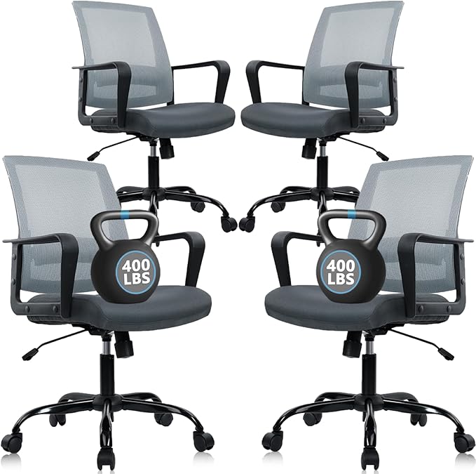 CLATINA Ergonomic Office Chair - Mesh Desk Chair with Lumbar Support, Rolling Comfortable Computer Chairs with Arms for Home Conference, Gray 4 Pack