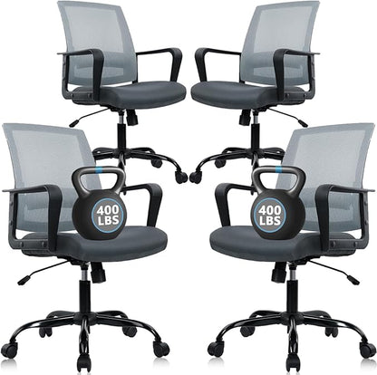 CLATINA Ergonomic Office Chair - Mesh Desk Chair with Lumbar Support, Rolling Comfortable Computer Chairs with Arms for Home Conference, Gray 4 Pack