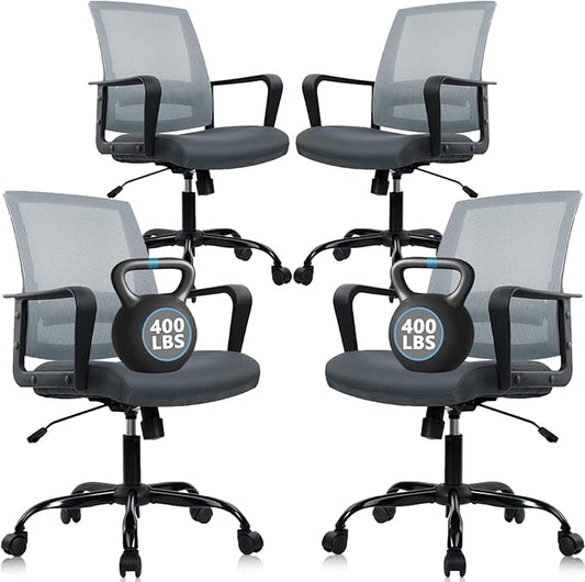 CLATINA Ergonomic Office Chair - Mesh Desk Chair with Lumbar Support, Rolling Comfortable Computer Chairs with Arms for Home Conference, Gray 4 Pack