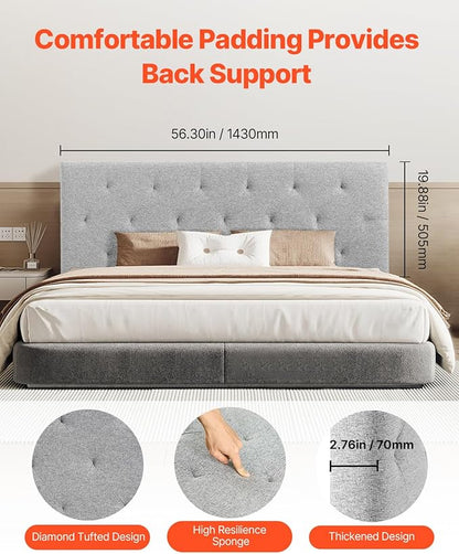VEVOR Headboard, Full Size Headboard with Adjustable Height, Comfortable Diamond Tufted for Full Size Bed, W 56.3 x H（35.6-47.4） inches, Ideal for Bedroom, Hotel, Homestay, Dormitory, Light Grey