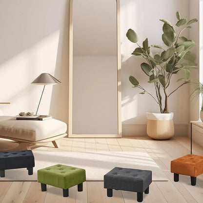 Poofzy Small Foot Stool Ottoman, Velvet Ottoman Foot Rest with Legs, Rectangle Foot Rest for Couch, Footstools and Ottomans Small for Living Room and Entryway (Olive Green)