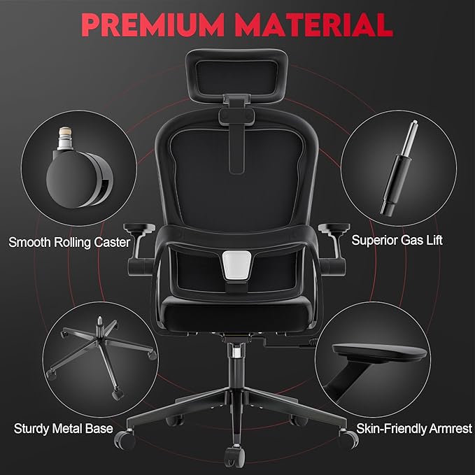 Ergonomic Office Chair - 400LB Comfy Desk Chairs with Adjustable Headrest and Lumbar Back Support, Mesh Computer Chairs with Wheels and Arms for Home Office, Study, Bedroom and Dorm (01black)