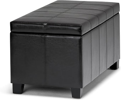 SIMPLIHOME Dover 36 inch Wide Contemporary Rectangle Storage Ottoman Bench in Midnight Black Vegan Faux Leather, Assembled, for the Living Room, Entryway and Family Room
