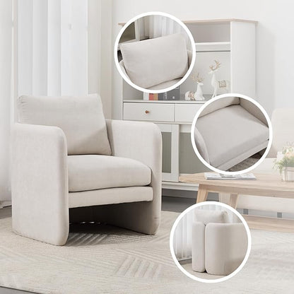 Modern Accent Barrel Chair, Single Sofa Chair with Removable Back Pillow, Comfy Chenille Upholstered Reading Accent Chair Lounge Armchair for Bedroom Living Room, Beige