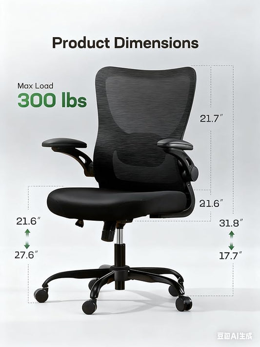 Marsail Ergonomic Office Chair with Adjustable Lumbar Support, 3-Way PU Armrests & Breathable Mesh for Home Office and Gaming