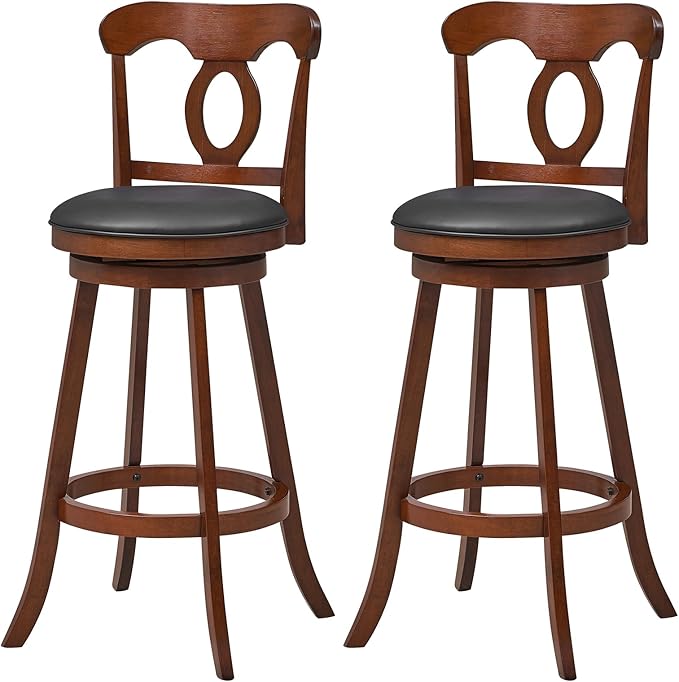 COSTWAY Bar Stools Set of 2, 30 Inch Swivel Bar Height Chairs with Ergonomic Back & Footrest, Vintage Wooden Barstool Set for Kitchen Island, Pub, Bistro, Café, Espresso (2, 30 Inch)