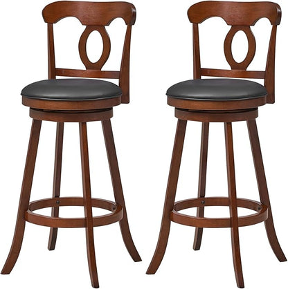COSTWAY Bar Stools Set of 2, 30 Inch Swivel Bar Height Chairs with Ergonomic Back & Footrest, Vintage Wooden Barstool Set for Kitchen Island, Pub, Bistro, Café, Espresso (2, 30 Inch)