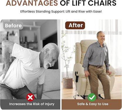 TEKAMON Power Lift Recliner Chair for Elderly with Heat & Massage, Dual Motor Breathable Leather Recliner, Lay Flat Sleeping Chairs with Infinite Position, Remote Control & USB Type-c Ports(Beige)