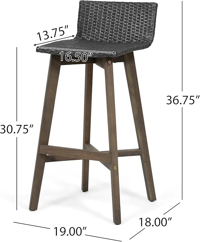 Christopher Knight Home La Brea Outdoor Wood & Wicker Barstools (Set of 4), Gray