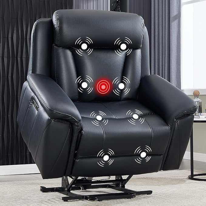 CANMOV 50" Wide Oversized Recliner, Faux Leather Power Lift Recliner Chair, Extra Large Lift Chair with Massage and Heat, Stand Up Recliner for Elderly Big and Tall,Black