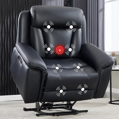 CANMOV 50" Wide Oversized Recliner, Faux Leather Power Lift Recliner Chair, Extra Large Lift Chair with Massage and Heat, Stand Up Recliner for Elderly Big and Tall,Black