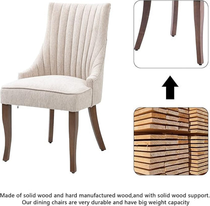 mikibama Linen Dining Chairs Set of 6 Channel Tufted Kitchen Dinner Chair Comfy Fabric Upholstered Accent Chair for Dining Room with Solid Wood Legs (Beige 6pc)