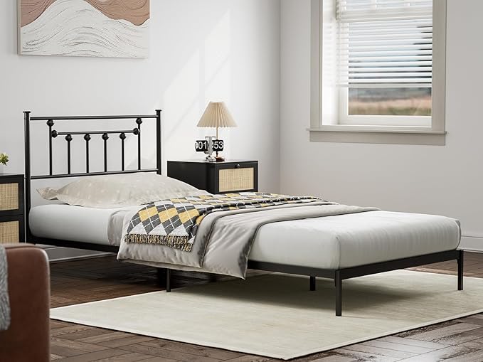 Metal Twin Size Headboard - Adjustable Height - Victorian Farmhouse Style, Steel Twin/Twin XL Headboard Only for Bedroom, Easy Assembly, Black