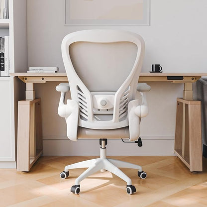 EUREKA ERGONOMIC Leather Desk Chair, PU Leather Office Chair with Wheels and 3D Adjustable Armrests, Executive Office Chair, Ideal for Home and Office, Greige