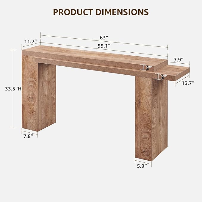 OKD 63 Inch Modern Entryway Console Table, Solid Geometry Accent Sofa Table Behind The Couch, Narrow Console Table for Entryway, Hallway, Living Room, Foyer, Light Tree Knot