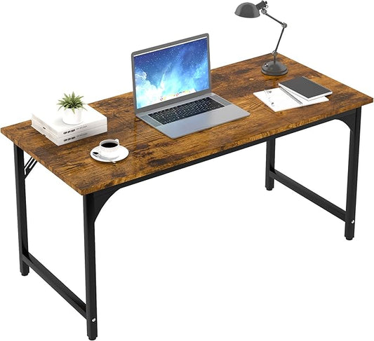 AZN Computer Desk, 55in Computer Desk, Office Desk w/Metal Frame, Office Desk w/Water-Resistant, Scratchproof Surface, Home Office Desks w/Large Legroom for Work Study Writing Gaming, Rustic Brown