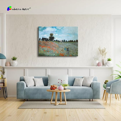 Wieco Art Large The Poppy Field Near Argenteuil by Claude Monet Famous Oil Paintings Reproduction Classic Landscape Pictures Artwork Canvas Prints Wall Art for Bedroom Decorations