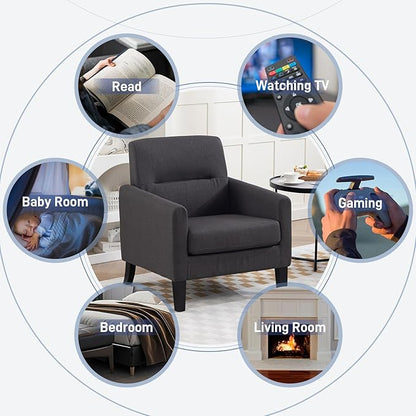 Accent Chair, Mid Century Modern Living Room Chairs Comfy Reading Chair with Upholstered Cushion Relax Armchair for Bedroom Apartment,Office, Dark Grey