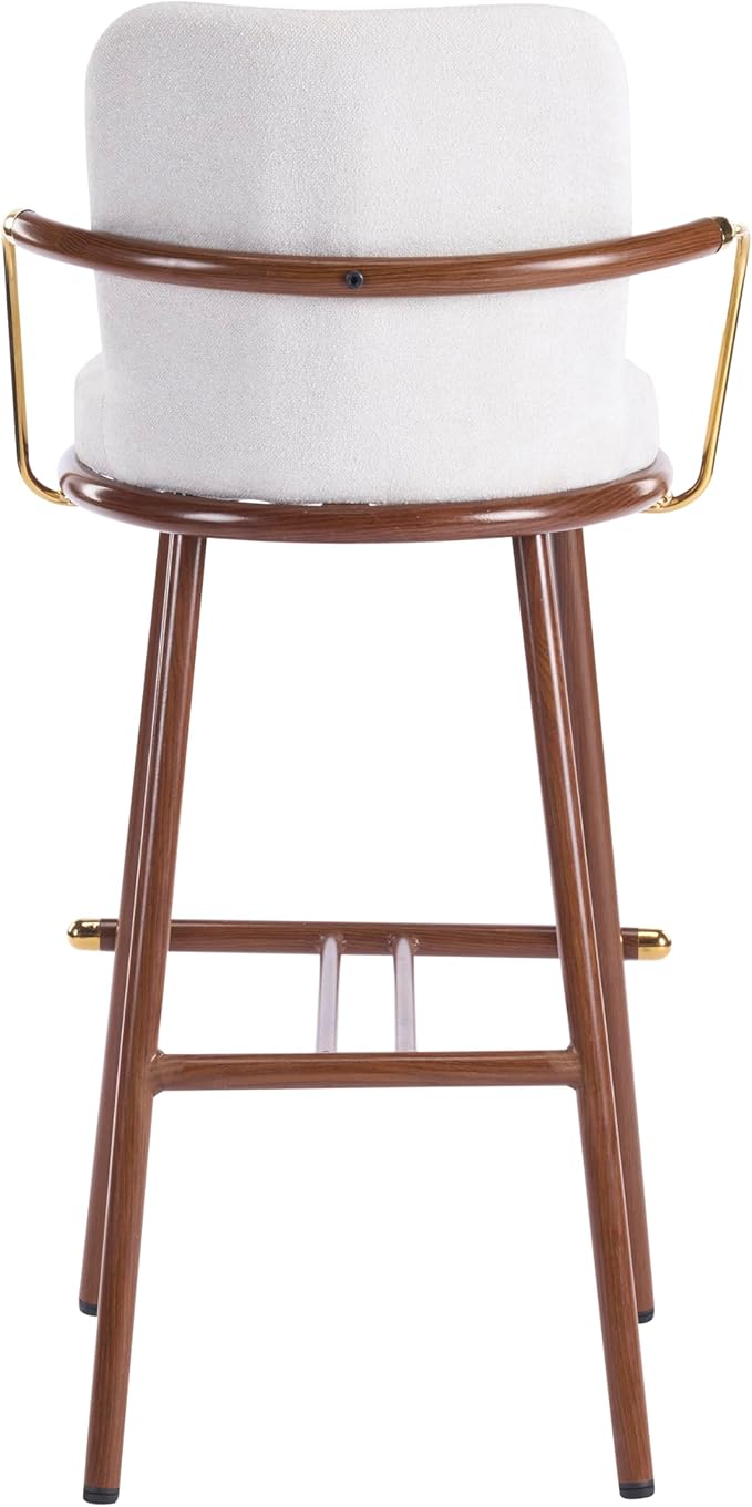 Christopher Knight Home Sybul Fabric Upholstered Counter Height Bar Stools Set of 2, Metal Stool Chair for Kitchen Island with Thick Padded Seat, Counter Stool with Footrest, Light Beige+Walnut