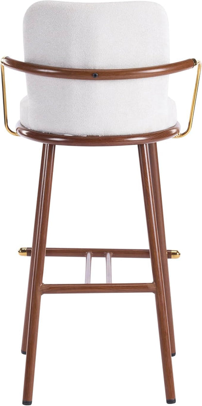 Christopher Knight Home Sybul Fabric Upholstered Counter Height Bar Stools Set of 2, Metal Stool Chair for Kitchen Island with Thick Padded Seat, Counter Stool with Footrest, Light Beige+Walnut
