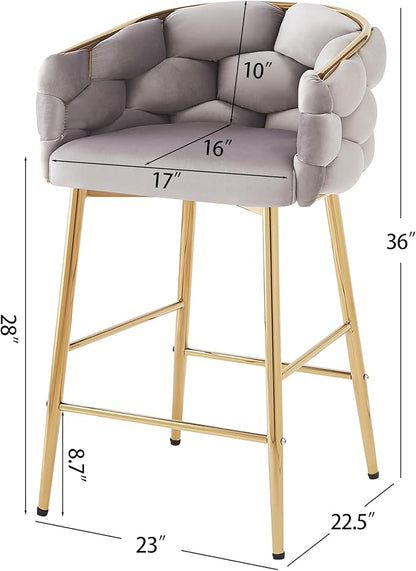 Christopher Knight Home Barrel Counter Stools,Velvet Counter Height Barstools, Modern Luxury Makeup Stool Upholstered Chairs with Gold Legs(Set of 2),Gray