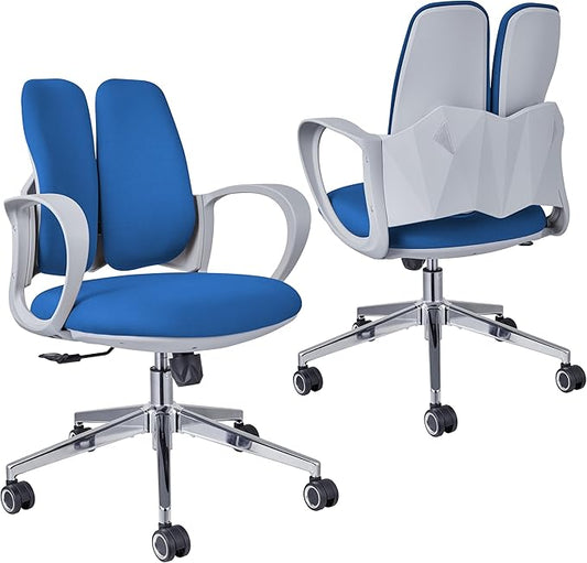 Ergonomic Office Chair Desk Chair Dual-backrest Computer Chair with Flexible Lumbar Support and Adjustable Height, 500lbs Extra Wide Seat with Wheels, for Home & Office Use Blue