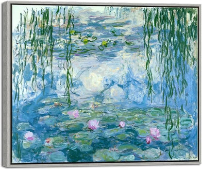 Wieco Art Framed Wall Art Water Lilies by Claude Monet Canvas Print Paintings Reproduction Modern Canvas Wall Art for Home and Office Decoration Abstract Artwork Silver Frame