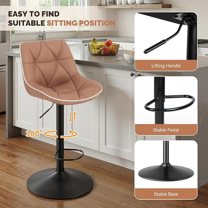 Nalupatio Bar Stools Set of 4, Adjustable Swivel Counter Height Bar Stools with Back, Armless Modern Barstools for Kitchen Island & Home Bar, Upholstered Seat,（Terracotta）