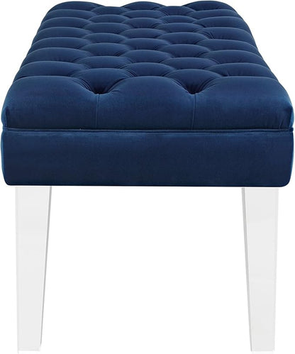 Modway Valet Tufted Button Performance Velvet Upholstered Bedroom Or Entryway Bench with Acrylic Legs in Navy