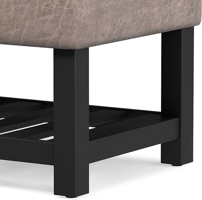 SIMPLIHOME Cosmopolitan 44 inch Wide Transitional Rectangle Storage Ottoman Bench with Open Bottom in Distressed Grey Taupe Vegan Faux Leather, Assembled for the Living Room and Bedroom