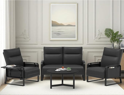Modular Cloud Sectional Couches for Living Room, Faux Leather Loveseat & Accent Chairs Set of 2, Upholstered Sectional Sofa Set for Office, Black