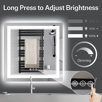 36 x 36 Inch Led Mirror for Bathroom, Backlit and Front Lighted Bathroom Vanity Mirror with Lights, Anti-Fog, 3 Colors Dimmable, Memory, Shatterproof Wall Led Mirror