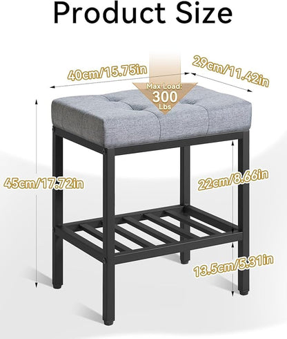 IBUYKE Rectangular Makeup Stool with Adjustable Feet and Storage Space, Footrest Chair, Linen Seat Vanity Stool, Multi-Use as Small Side Table or Ottoman, for Bedroom, Blue Gray WBD017L