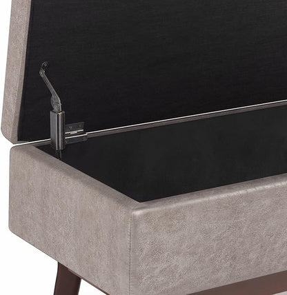 SIMPLIHOME Owen 36 inch Wide Mid Century Modern Small Rectangular Storage Ottoman in Distressed Grey Taupe Vegan Faux Leather, Assembled, For the Living Room, Entryway and Family Room