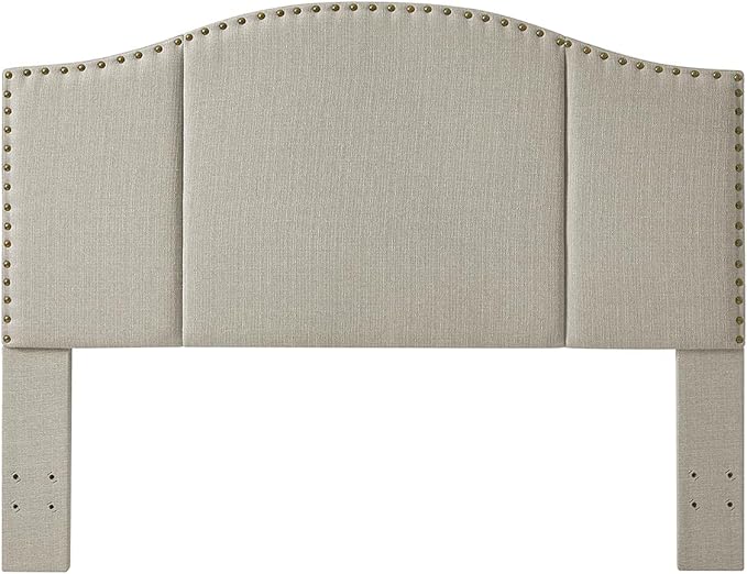 24KF Middle Century Linen Upholstered Tufted King Size Headboard with Antique Brass Nail Heads Trim King/California King headboard-Linen