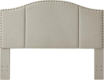 24KF Middle Century Linen Upholstered Tufted King Size Headboard with Antique Brass Nail Heads Trim King/California King headboard-Linen