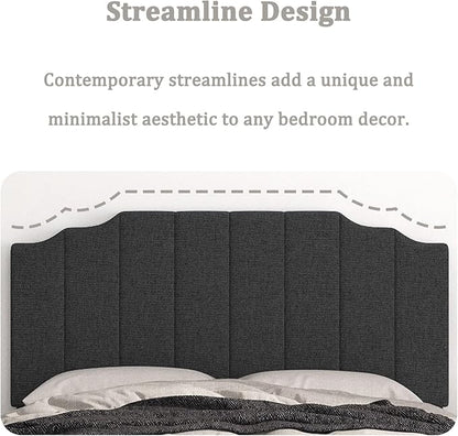 Queen Size Headboard Only, Linen Wall Mounted Headboard Queen/Full Size for Adjustable Bed, Modern Vertical Channel Design with Curved Tufted Upholstered Head Board, Dark Gray