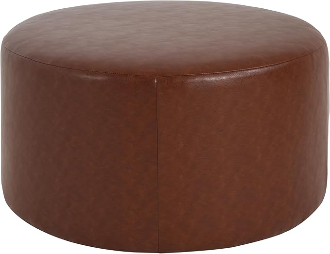 Christopher Knight Home GAVI 30" Ottoman Foot Stool, Faux Leather Pouf Footstool Ottoman Seat, Upholstered Foot Chair, Round Footrest, Modern Side Table for Living Room Bedroom Home Decor, Brown
