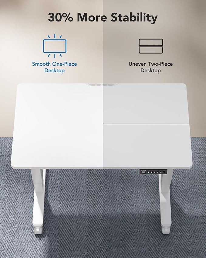 HUANUO Electric Small Standing Desk, 35" x 24" Whole Piece Desktop, Adjustable Height Computer Desk, 4 Height Memory Settings, Sit Stand Up Desk for Home Office, White