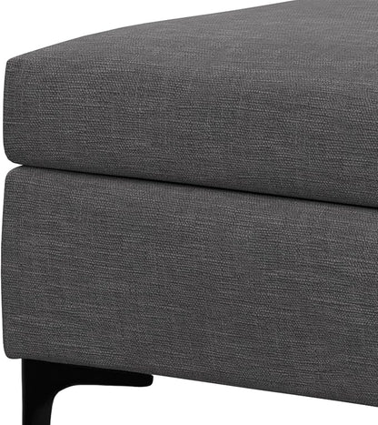 SIMPLIHOME Rebecca 36 inch Wide Mid Century Rectangular Coffee Table Storage Ottoman with Lift Up Lid in Slate Grey Polyester Linen Look, Assembled, for The Living Room, Entryway and Family Room