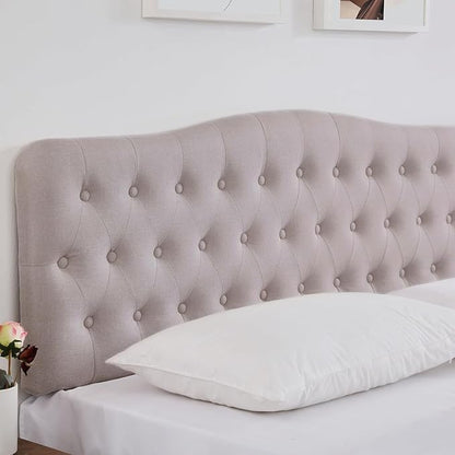 Upholstered Full Headboard, Button Diamond Tufted Headboard with Adjustable Height and Solid Wood Leg, Linen Fabric Padded Headboards for Full Size Bed, Mordern Head Board, Beige