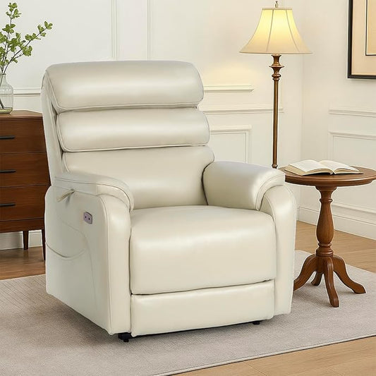 EONIX Dual Motor Lay Flat Power Lift Recliner Chair for Elderly, Breathable Leather Electric Lift Chairs for Adults, 400lbs Heavy Duty Power Recliner with Heat and Massage, SLRY003061, Cream White